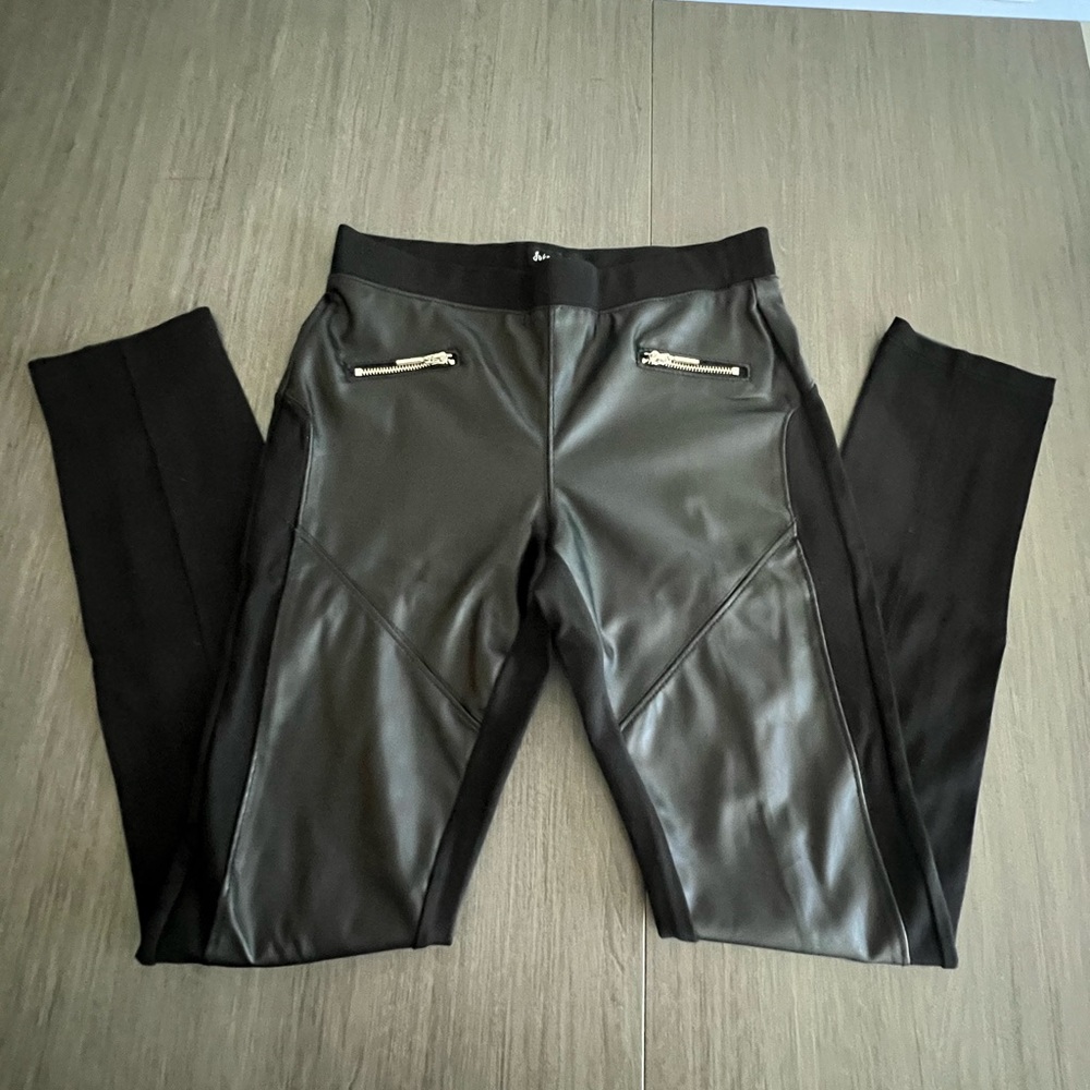 Womens Biker Moto Sexy Faux Leather Ponte Pants
